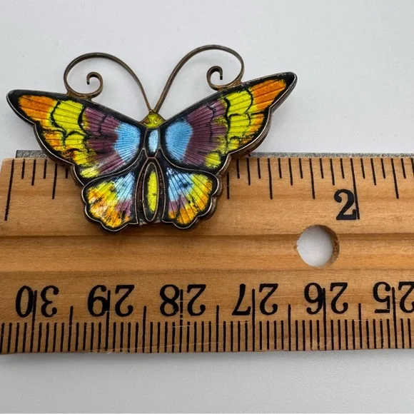 David Andersen Norway 925 Sterling Guilloche Enamel Butterfly Brooch - Picture 8 of 9